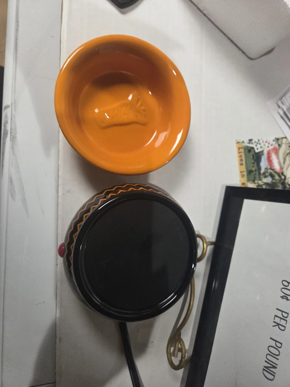 Pink Zebra Orange & Black Halloween Ceramic Warmer - Bat and Chevron Design